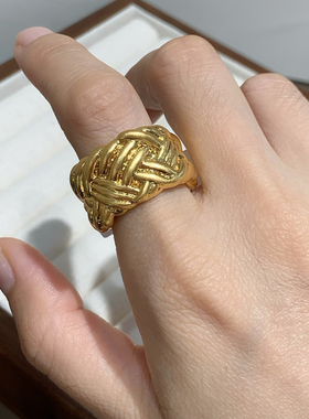 小众设计款复古金编织戒指