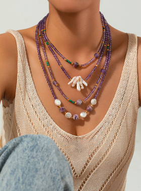 小众设计款紫水晶项链颈链