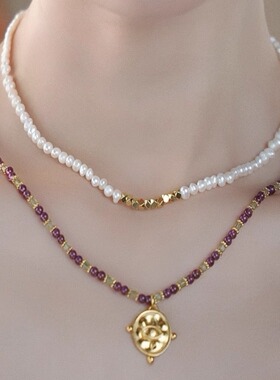 小众设计款天然石圆牌项链