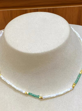 小众设计天然石白贝串珠项链