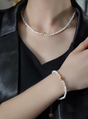 小众设计款白贝母爱心项链手链