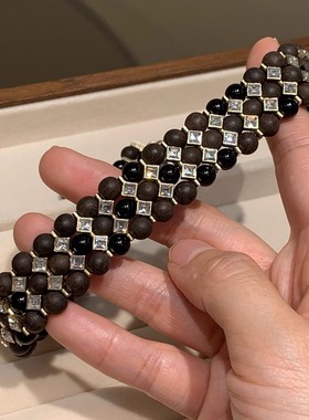 小众设计款木质水钻项链