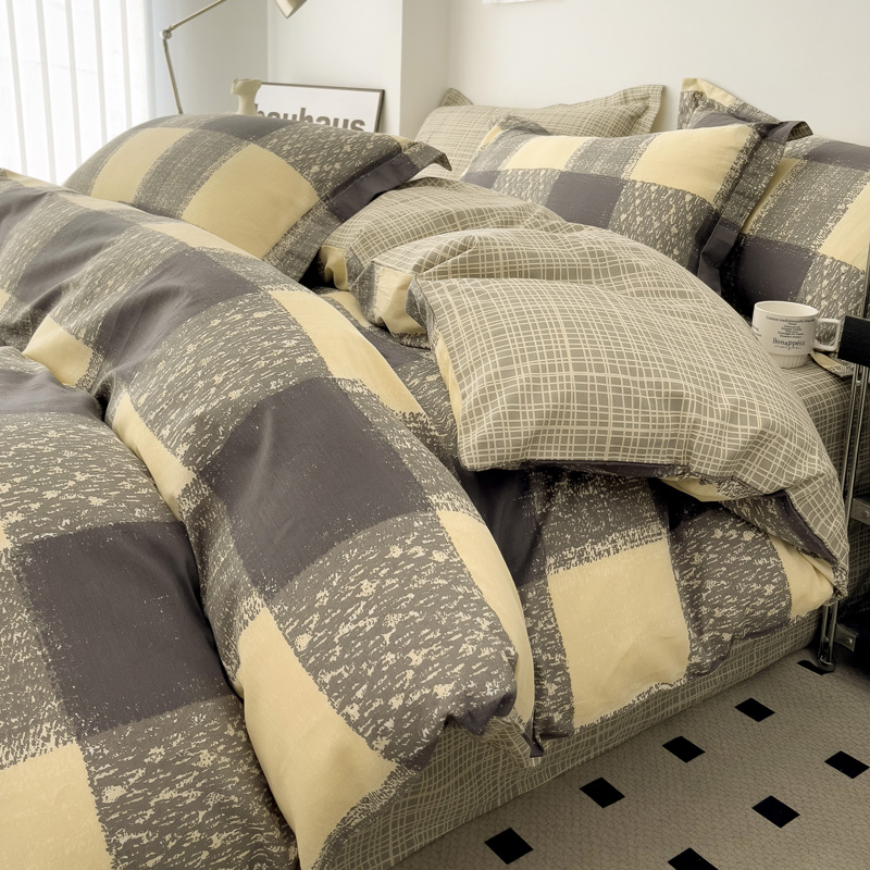 北欧简约四件套全棉纯棉格子床单被套床笠床上用品学生宿舍三件套