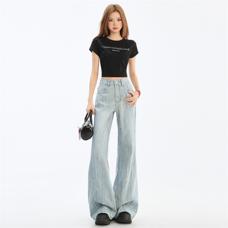 NTOT浅蓝色肌理感阔腿微