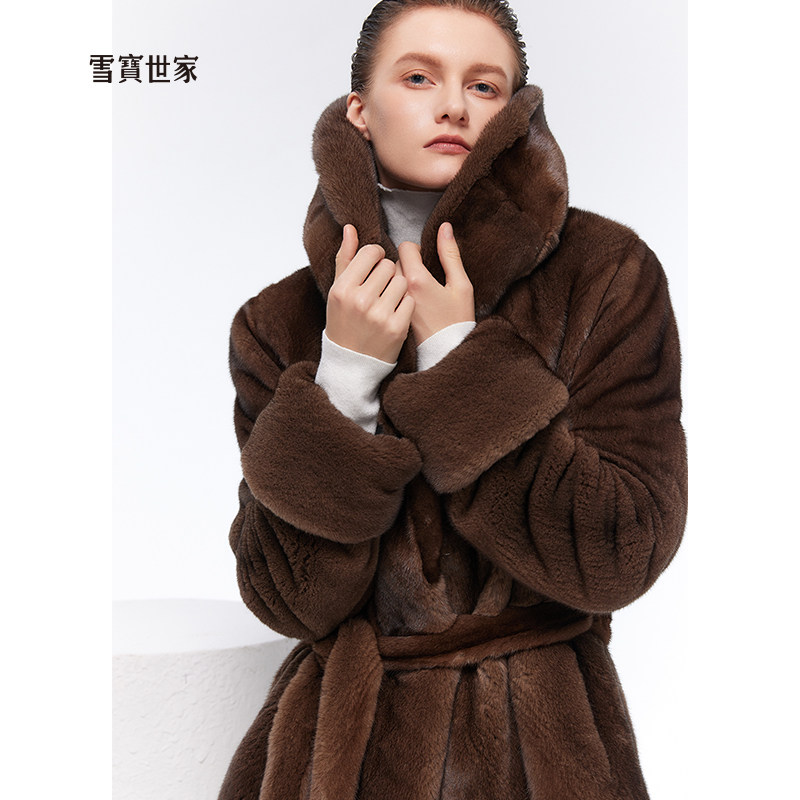 雪宝世家 中古色系 整貂皮草外套女进口时尚减龄貂皮大衣新款秋冬