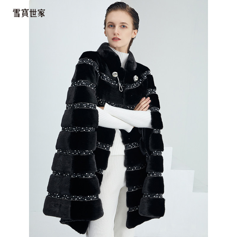 雪宝高端 一万年 皮草披肩外套2023新款貂皮大衣女时尚进口整貂