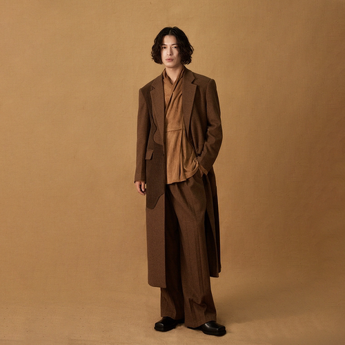 不规则拼接长款西装外套