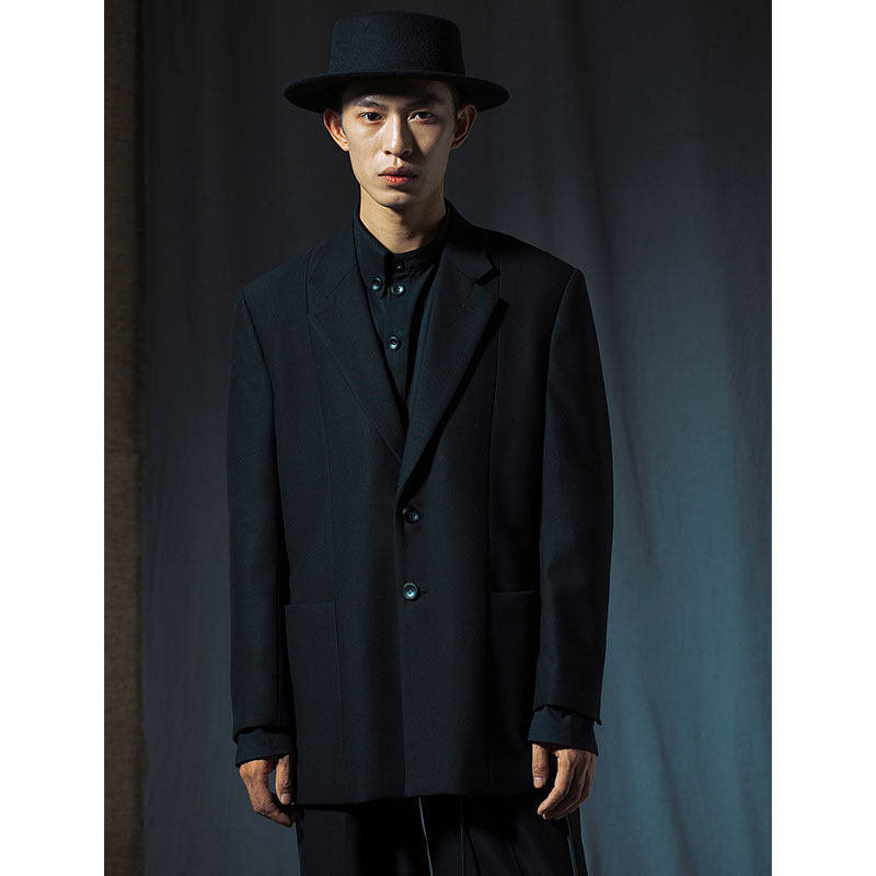 VAPOURBLUE ORIGINAL BLACK SILHOUETTE BLAZER SPRING MENS AND WOMENS RETRO OVERSIZE HIGH-END SUIT