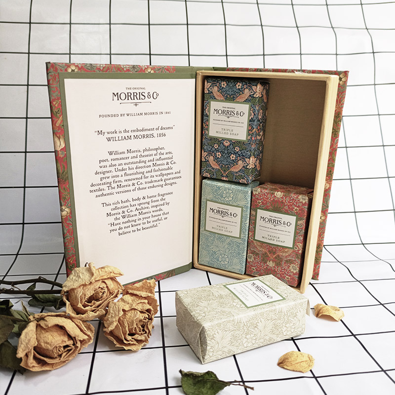 英国Morris&Co护手霜檀香书型盒香皂四块套装200g 薰衣草手皂175g