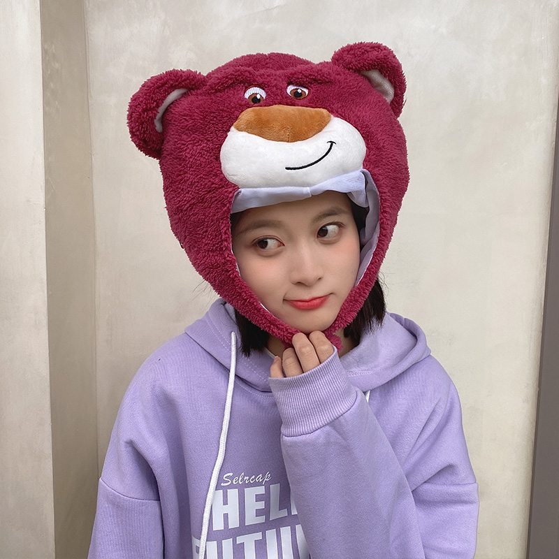 日韩ins 卡通小熊搞怪头套网红可爱创意卖萌草莓熊帽子头箍女道具