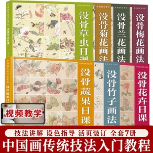 没骨画技法教程 没骨菊花画法 没骨兰花画法 没骨草虫日课 国画临摹画册初学者入门零基础自学白描美术绘画教材书籍 没骨梅花画法