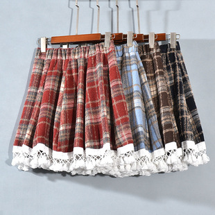 裙子 厚款 格子jk短裙女秋冬半身裙2024新款 小个子毛呢a字半裙秋季