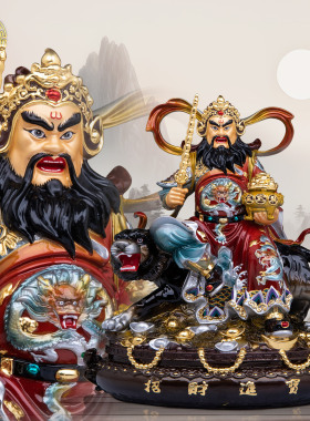 黄铜琉金彩赵公明聚宝财神摆件