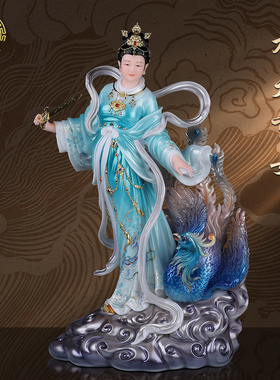 九天玄女神像站汉白玉桌面镇宅