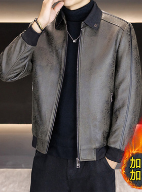 智快鱼官方旗舰店男装木三福夹克威驰82507翻领休闲加棉麂皮绒