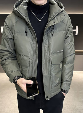 智快鱼官方旗舰店男装木三福羽绒服2025年冬季连帽加厚外套-41163