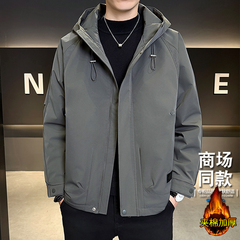 智快鱼旗舰官方店男装木三福二棉外套冲锋衣连帽工装保暖加厚百搭