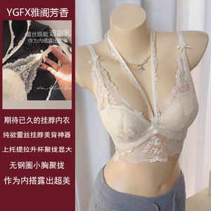 性感蕾丝纯欲挂脖比基尼吊带三角杯内衣女小胸聚拢美背收副乳文胸