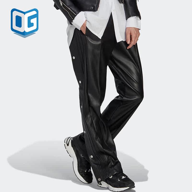 Adidas/阿迪达斯正品三叶草新款女子休闲排扣时尚皮裤II6099