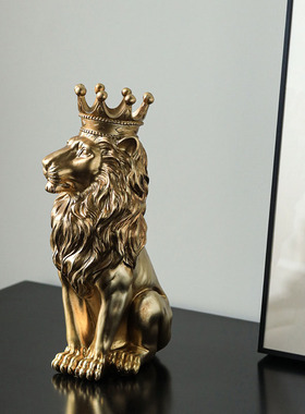 轻奢中古金色皇冠狮子国王摆件高级感小众客厅书房卧室装饰艺术品