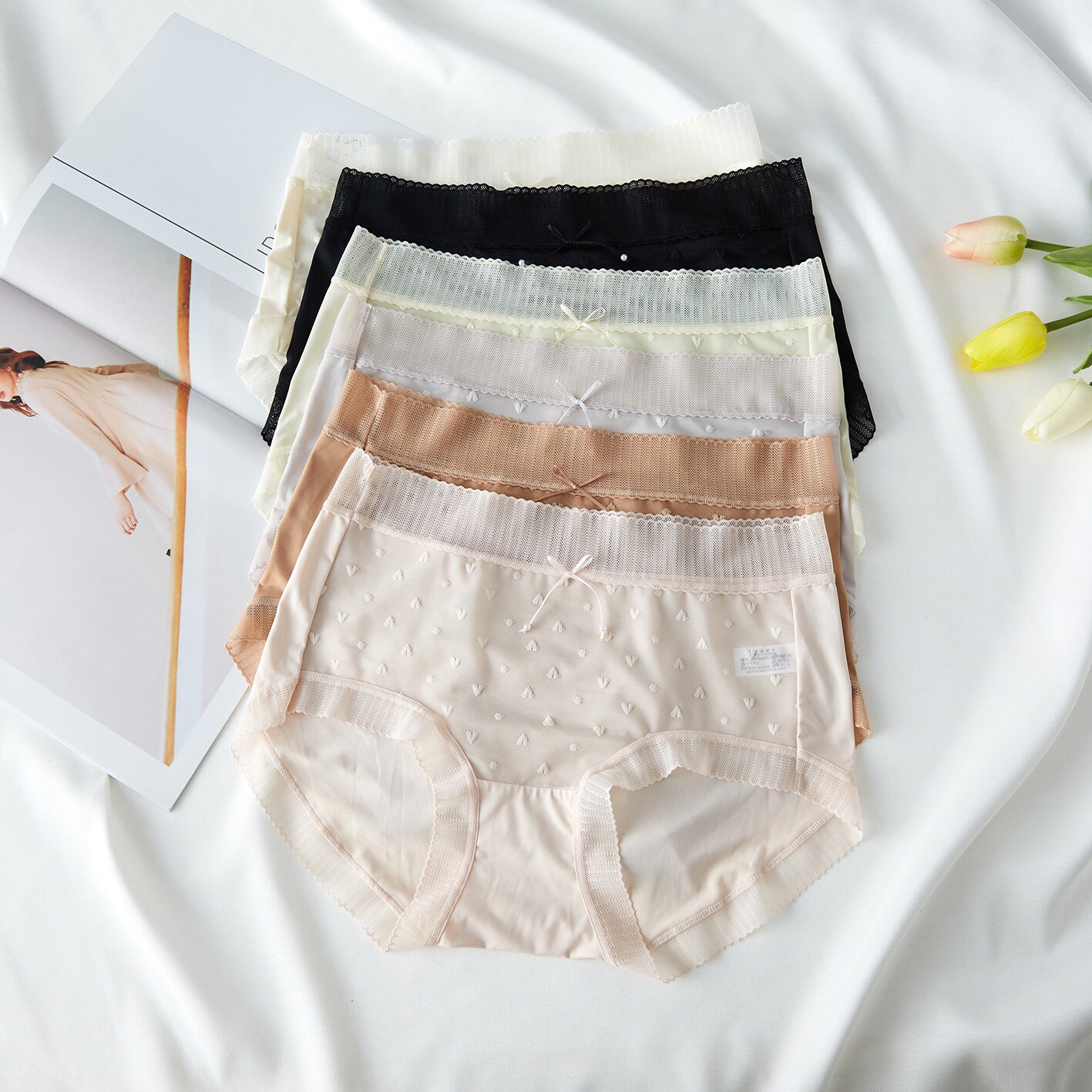 古妃77703蕾丝性感网纱内裤6条装女士冰丝舒适透气中高腰三角裤女