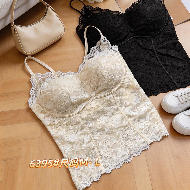 惠芝欣6395法式蕾丝美背心抹胸内衣女固定杯聚拢裹胸细肩吊带内搭