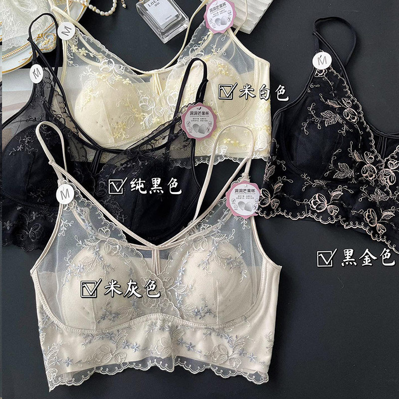 刺绣蕾丝裹胸美背内衣女大胸显小