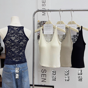 正品3015早秋新款加胸垫吊带背心女纯欲蕾丝镂空修身显瘦内搭打底