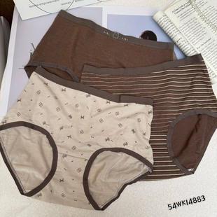 米娅米娅林三条装内裤女士底裤蚕丝内裆抑菌透气印花中腰三角裤头