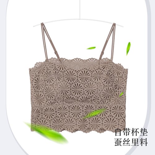 蕾丝细带背心吊带女含蚕丝固定杯