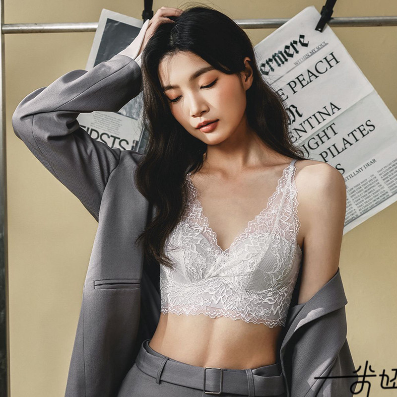 无痕网纱蕾丝美背中厚杯聚拢文胸