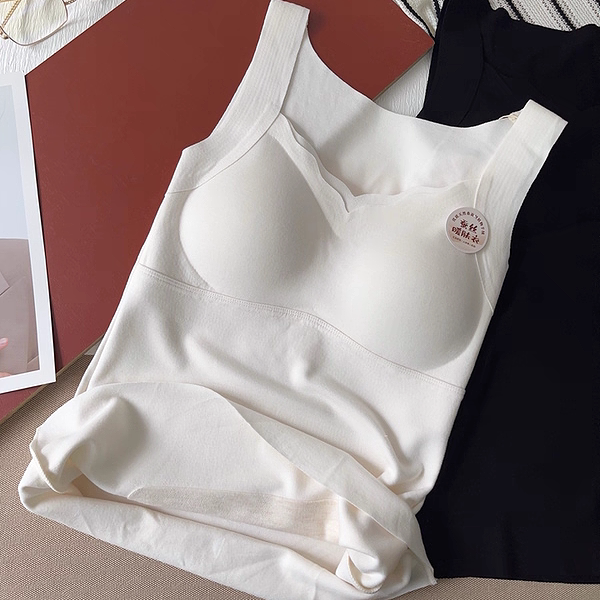 惠芝欣2579冬款蚕丝羊绒贴片保暖背心无痕发热女士内搭打底固定杯