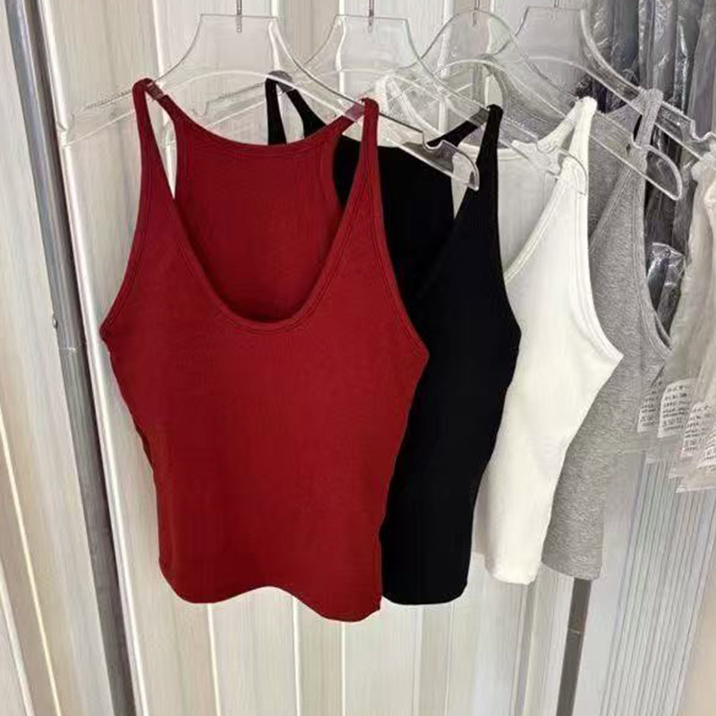 秋季新款辣妹美背文胸一体吊带背心可外穿红色吊带上衣带胸垫内搭