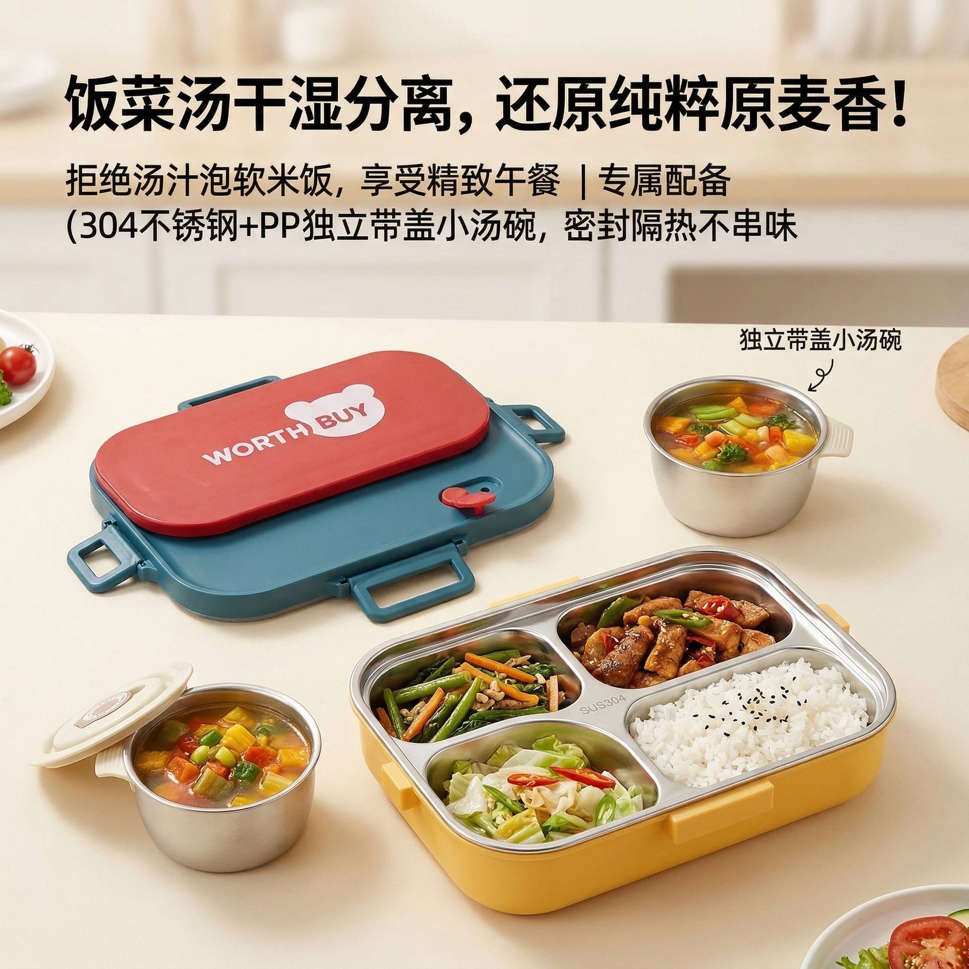 日本不锈钢分格饭盒保温密封大容量便携带饭便当盒学生上班族专用