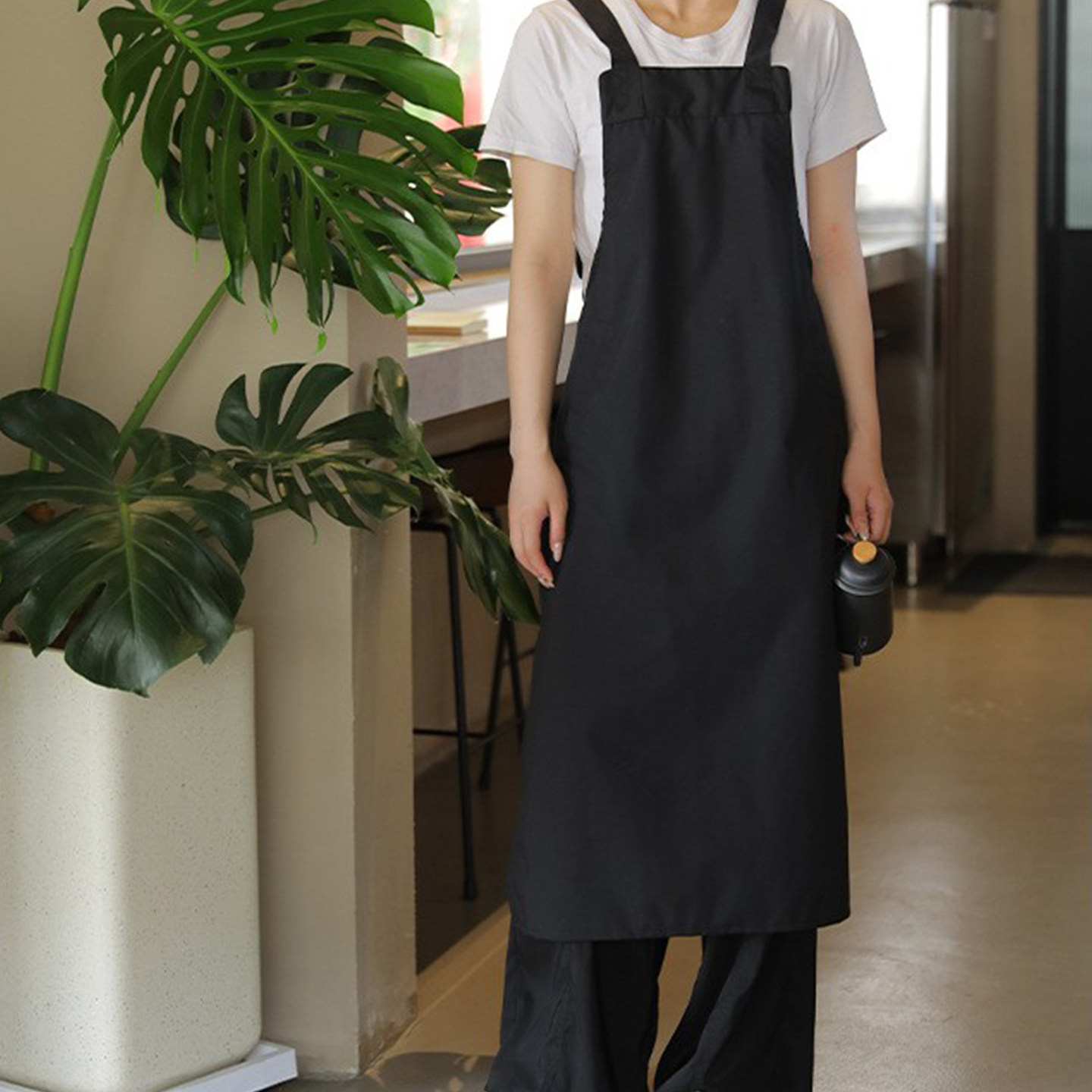 围裙定制logo韩版时尚加长防水耐磨餐厅咖啡店理发店工作服男女