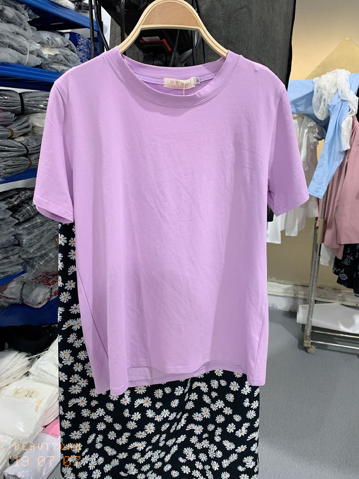 短款t恤女夏装韩版学生宽松显瘦体恤纯色圆领半袖上衣百搭清仓