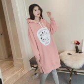 清仓孕妇卫衣加厚加绒秋冬中长款 连帽孕妇卫衣裙纯棉孕妇外套 大码