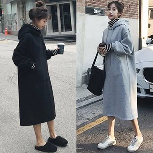 清仓孕妇裙秋冬加厚加绒遮肚子不显怀长袖 连衣裙宽松连帽卫衣裙子