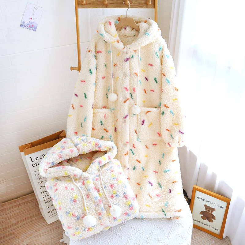 巨厚秋冬羊羔绒连帽睡袍女冬季新款加厚保暖法兰绒家居裙宽松睡衣,女士内衣/男士内衣/家居服,睡袍/浴袍,淘宝优惠券,粉丝福利购,淘宝优惠卷