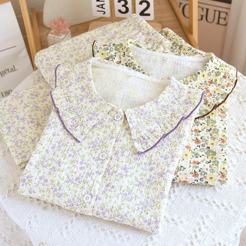 新款纯棉双层纱布睡衣女春秋季薄款水洗全棉娃娃领碎花长袖家居服,女士内衣/男士内衣/家居服,睡衣/家居服套装,淘宝优惠券,粉丝福利购,淘宝优惠卷