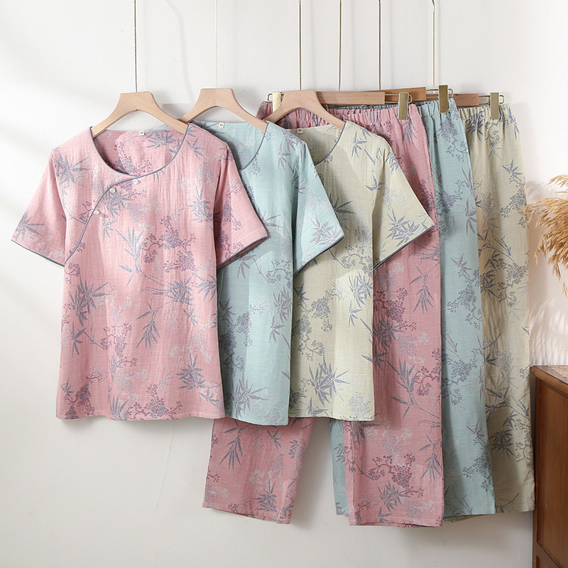 国风竹子盘扣睡衣女夏季新款纯棉纱布短袖长裤薄款复古提花家居服,女士内衣/男士内衣/家居服,睡衣/家居服套装,淘宝优惠券,粉丝福利购,淘宝优惠卷