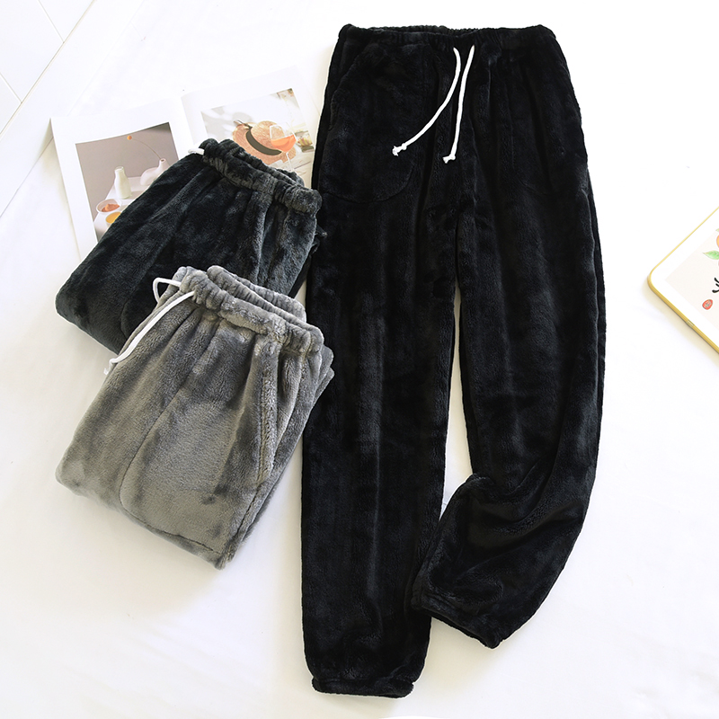 加厚长裤法兰绒睡裤加绒保暖男士