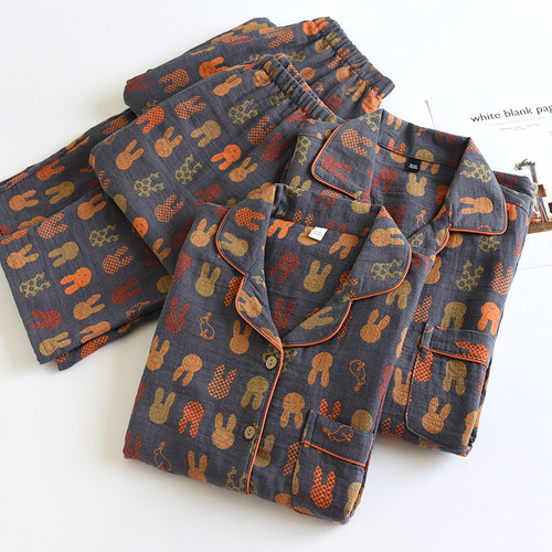 情侣纯棉提花家居服色织纱布