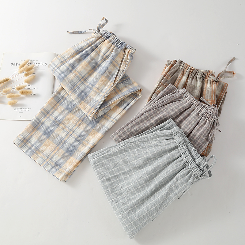 无印格子长裤纯棉水洗棉睡裤男士