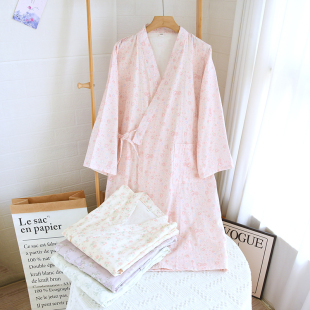 新款纯棉双层纱布睡袍女夏季薄款全棉碎花睡衣浴衣日式和服家居服