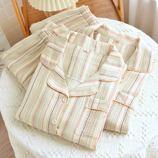 纯棉薄款 套装 双层纱布开衫 裤 春秋可外穿家居服 长袖 日系睡衣女夏季