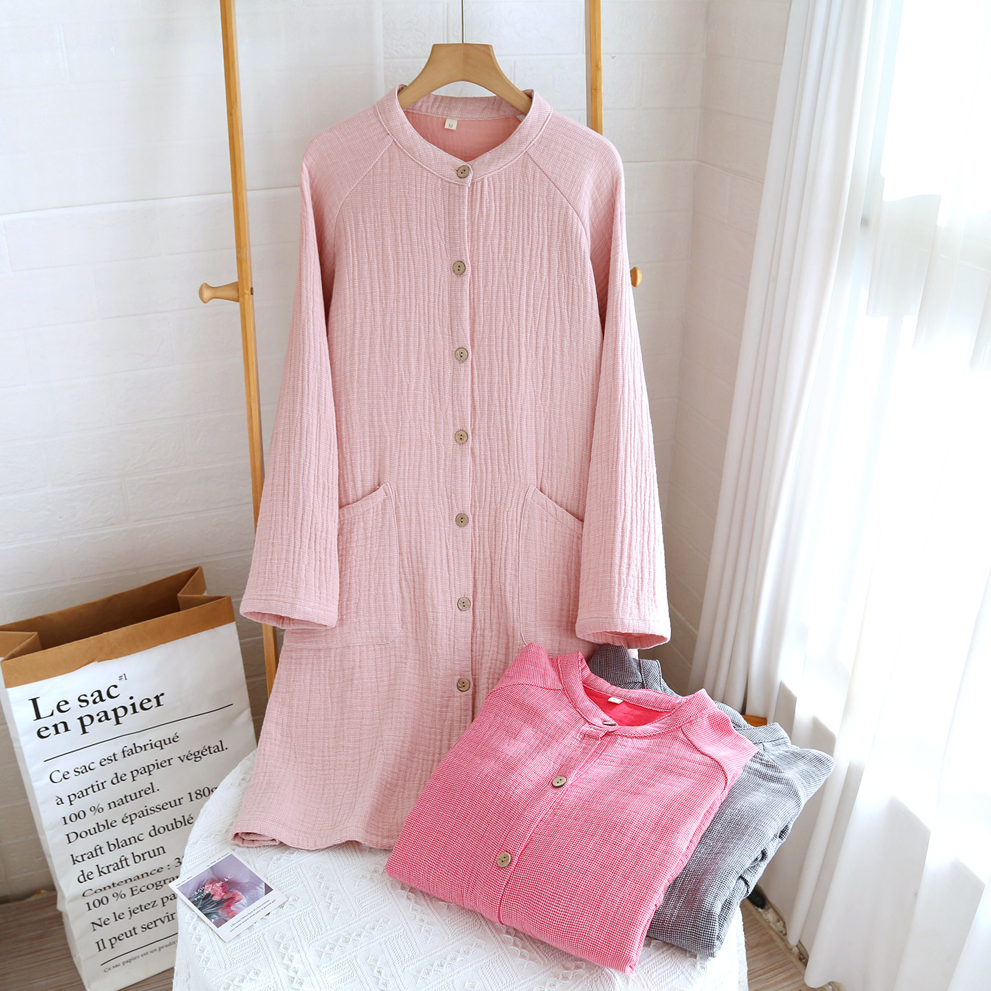 新款纯棉四层纱布睡裙女士秋冬季加厚长袖日系无印格子家居裙睡衣,女士内衣/男士内衣/家居服,睡裙,淘宝优惠券,粉丝福利购,淘宝优惠卷