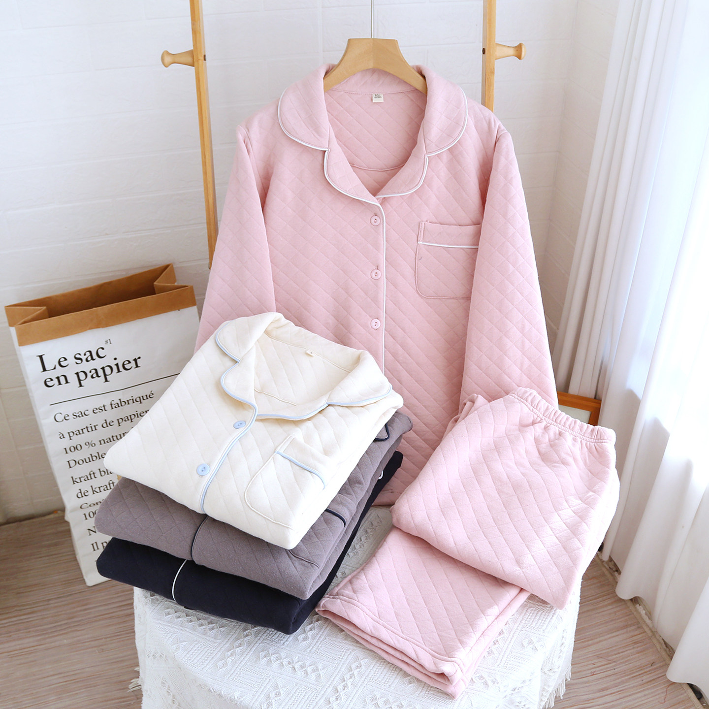 新款情侣空气棉睡衣女秋冬季三层夹棉保暖长袖套装日系无印家居服,女士内衣/男士内衣/家居服,睡衣/家居服套装,淘宝优惠券,粉丝福利购,淘宝优惠卷