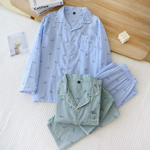 男士纯棉双层纱布家居服舒适透气
