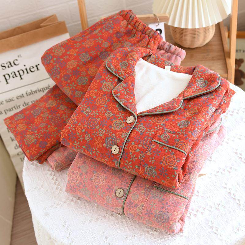 国风纯棉双层纱布睡衣女士秋冬季新款复古色织提花加绒加厚家居服,女士内衣/男士内衣/家居服,睡衣/家居服套装,淘宝优惠券,粉丝福利购,淘宝优惠卷